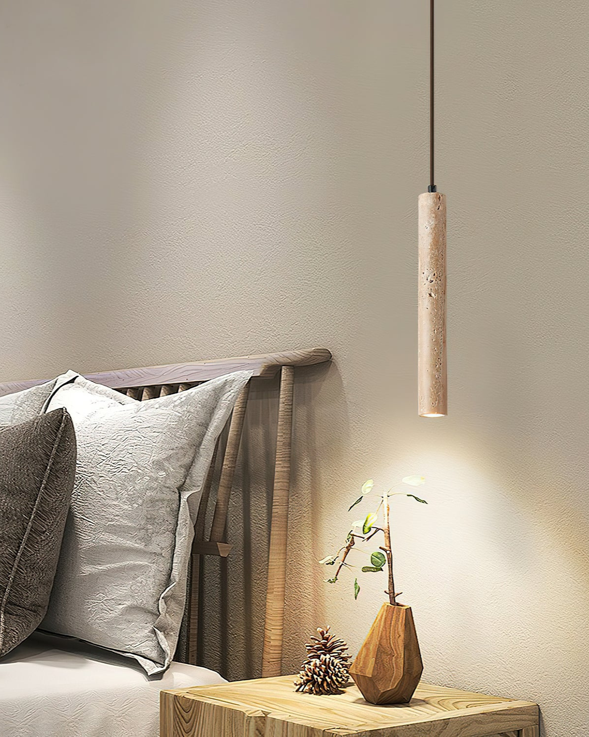 Elegant Minimalist Pendant Light | Natural Travertine Design with Soft Ambient Glow | Ideal for Bedrooms and Dining Areas 3