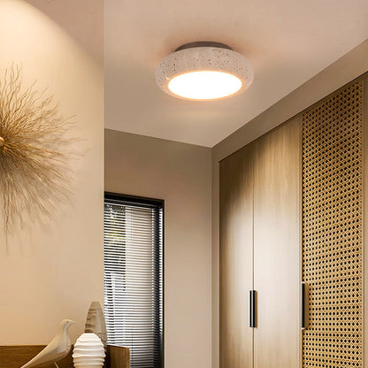 Elegant Round Flush Mount Ceiling Light with Natural Stone & Wood | LED Fixture for Hallways and Entryways 1