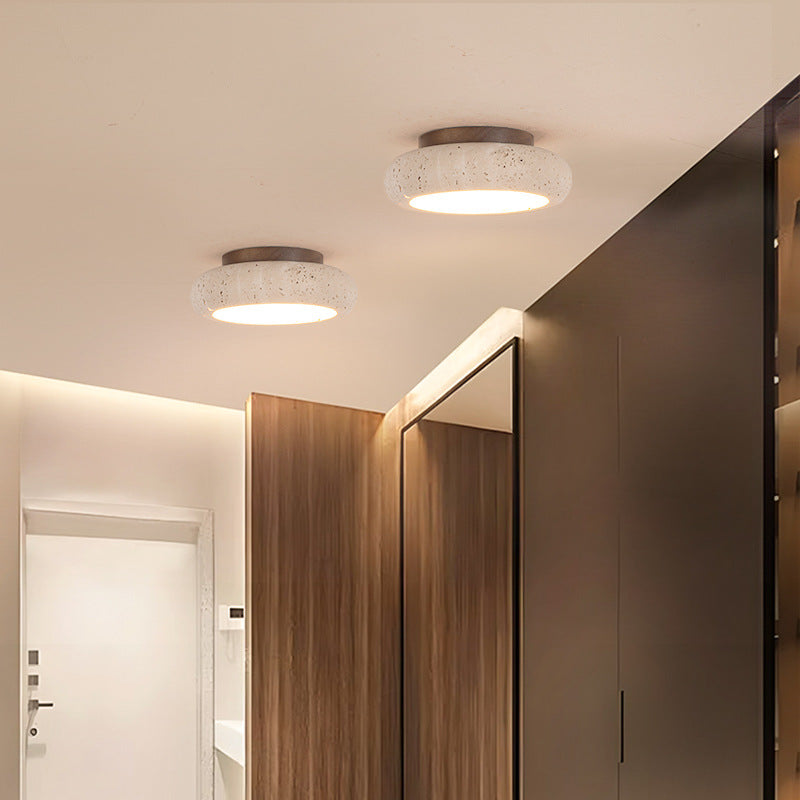 Elegant Round Flush Mount Ceiling Light with Natural Stone & Wood | LED Fixture for Hallways and Entryways 2