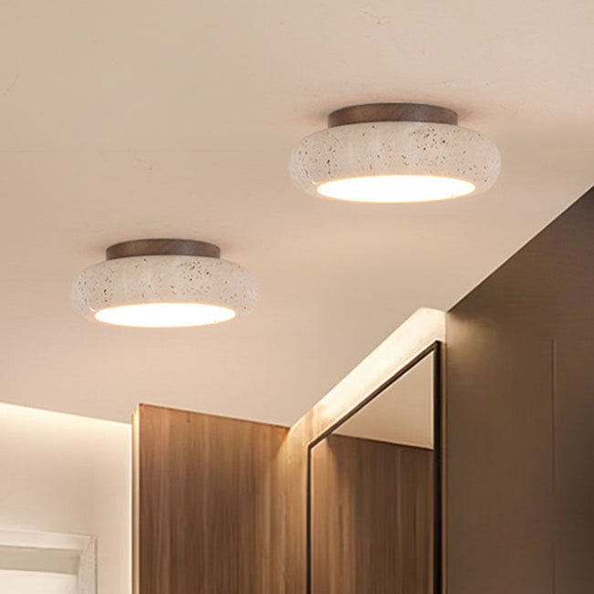 Elegant Round Flush Mount Ceiling Light with Natural Stone & Wood | LED Fixture for Hallways and Entryways 3