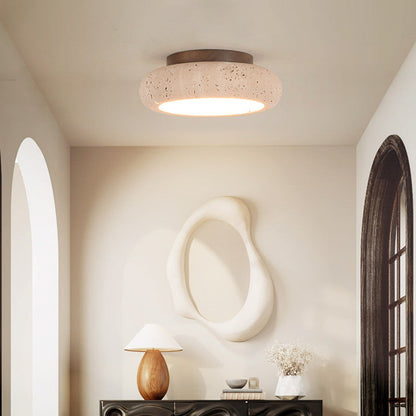Elegant Round Flush Mount Ceiling Light with Natural Stone & Wood | LED Fixture for Hallways and Entryways 4