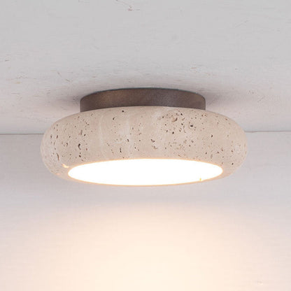 Elegant Round Flush Mount Ceiling Light with Natural Stone & Wood | LED Fixture for Hallways and Entryways 5