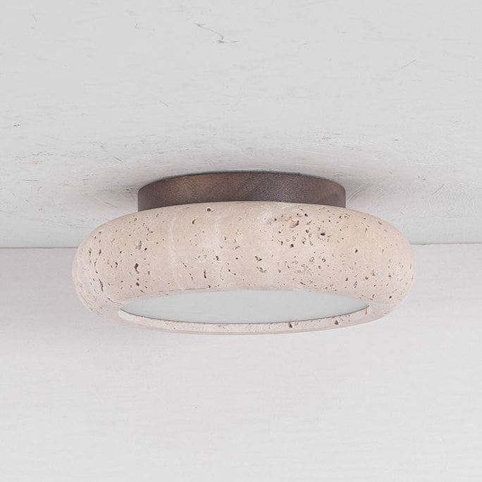 Elegant Round Flush Mount Ceiling Light with Natural Stone & Wood | LED Fixture for Hallways and Entryways 6
