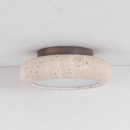 Elegant Round Flush Mount Ceiling Light with Natural Stone & Wood | LED Fixture for Hallways and Entryways 6