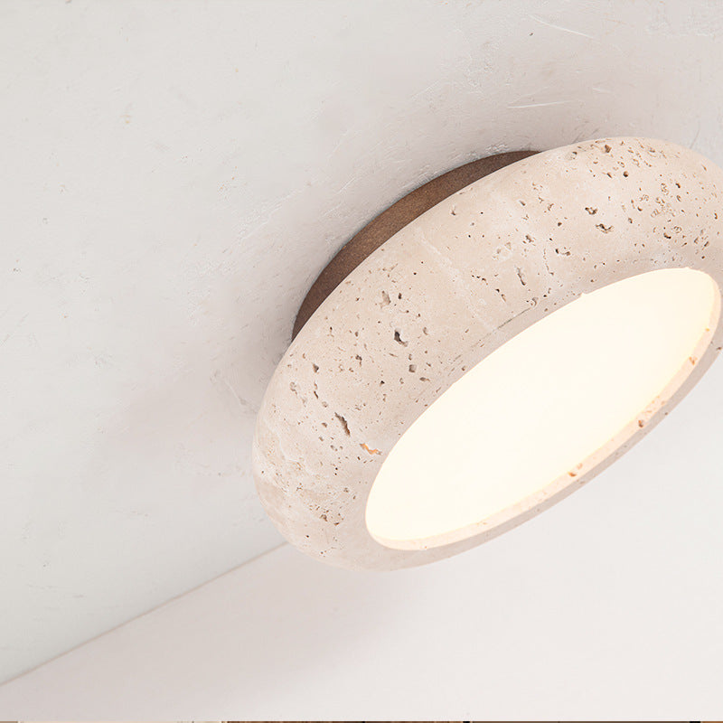 Elegant Round Flush Mount Ceiling Light with Natural Stone & Wood | LED Fixture for Hallways and Entryways 7