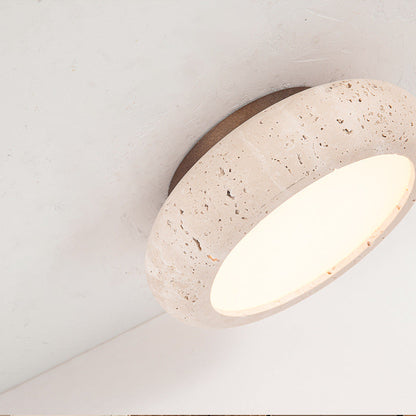Elegant Round Flush Mount Ceiling Light with Natural Stone & Wood | LED Fixture for Hallways and Entryways 7