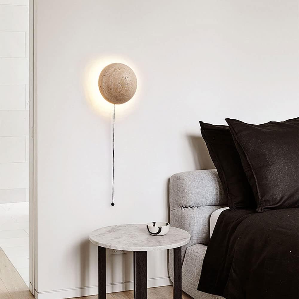 Elegant Round Wall Sconce Lighting with Travertine-Effect Shade | Soft LED Wall Lamp for Modern Interiors 3