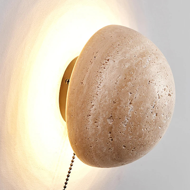 Elegant Round Wall Sconce Lighting with Travertine-Effect Shade | Soft LED Wall Lamp for Modern Interiors 5