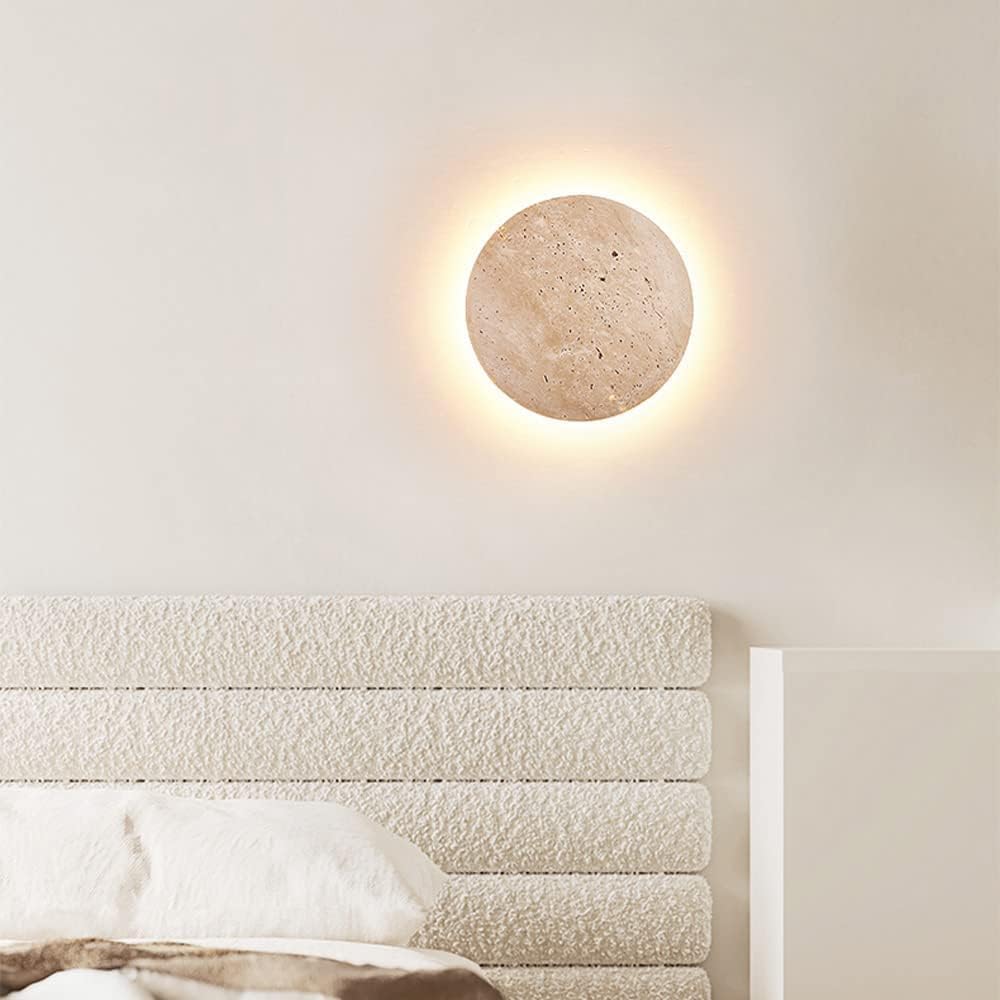 Elegant Round Wall Sconce Lighting with Travertine-Effect Shade | Soft LED Wall Lamp for Modern Interiors 7