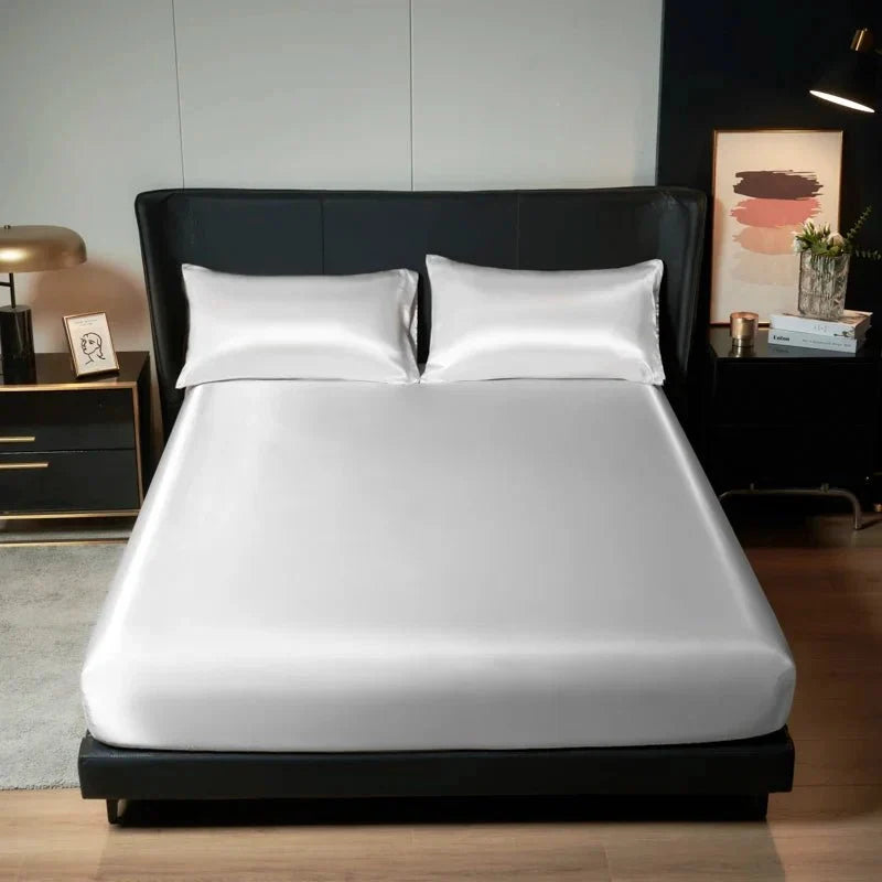 Fitted Bed Sheet, Cooling Fitted Sheet in Ice Silk Satin, Satin Bed Sheet with Elastic in 99x190 to 180x200 cm_03
