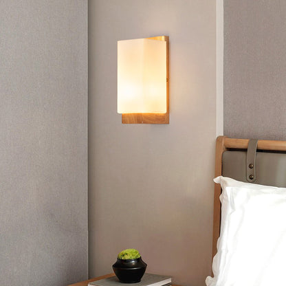 Elegant Wood Glass Wall Sconce Lighting with Soft Ambient Glow | Minimalist Design for Tranquil Spaces 4