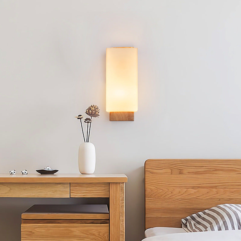 Elegant Wood Glass Wall Sconce Lighting with Soft Ambient Glow | Minimalist Design for Tranquil Spaces 5