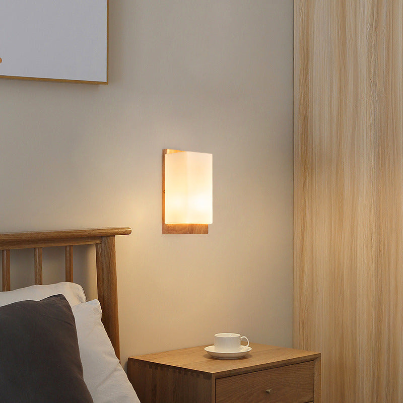 Elegant Wood Glass Wall Sconce Lighting with Soft Ambient Glow | Minimalist Design for Tranquil Spaces 7