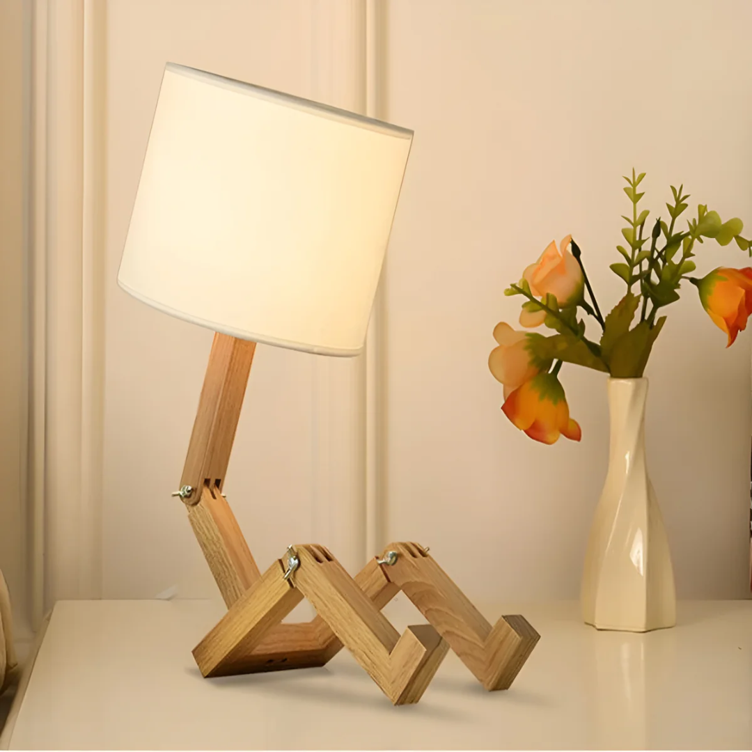 Elegant Wooden Table Lamp | Adjustable Design with Soft Fabric Shade | Perfect Bedside Lighting for Cozy Ambiance 0