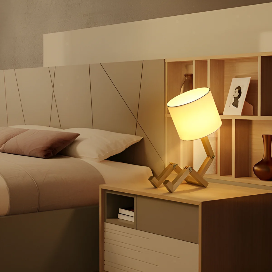 Elegant Wooden Table Lamp | Adjustable Design with Soft Fabric Shade | Perfect Bedside Lighting for Cozy Ambiance 1