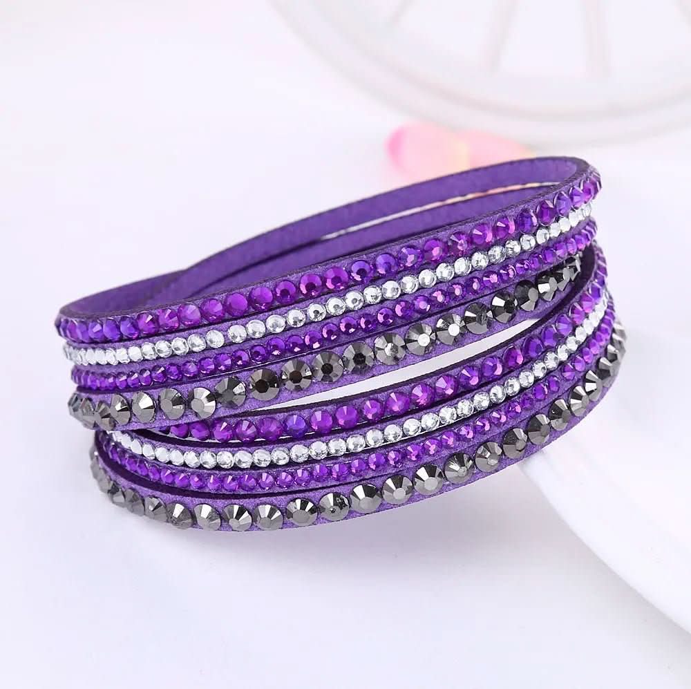 Wrap Bracelet for Women, Crystal Bracelet with Rhinestones, Layered Faux Leather Bracelet with Snap Button Closure_02