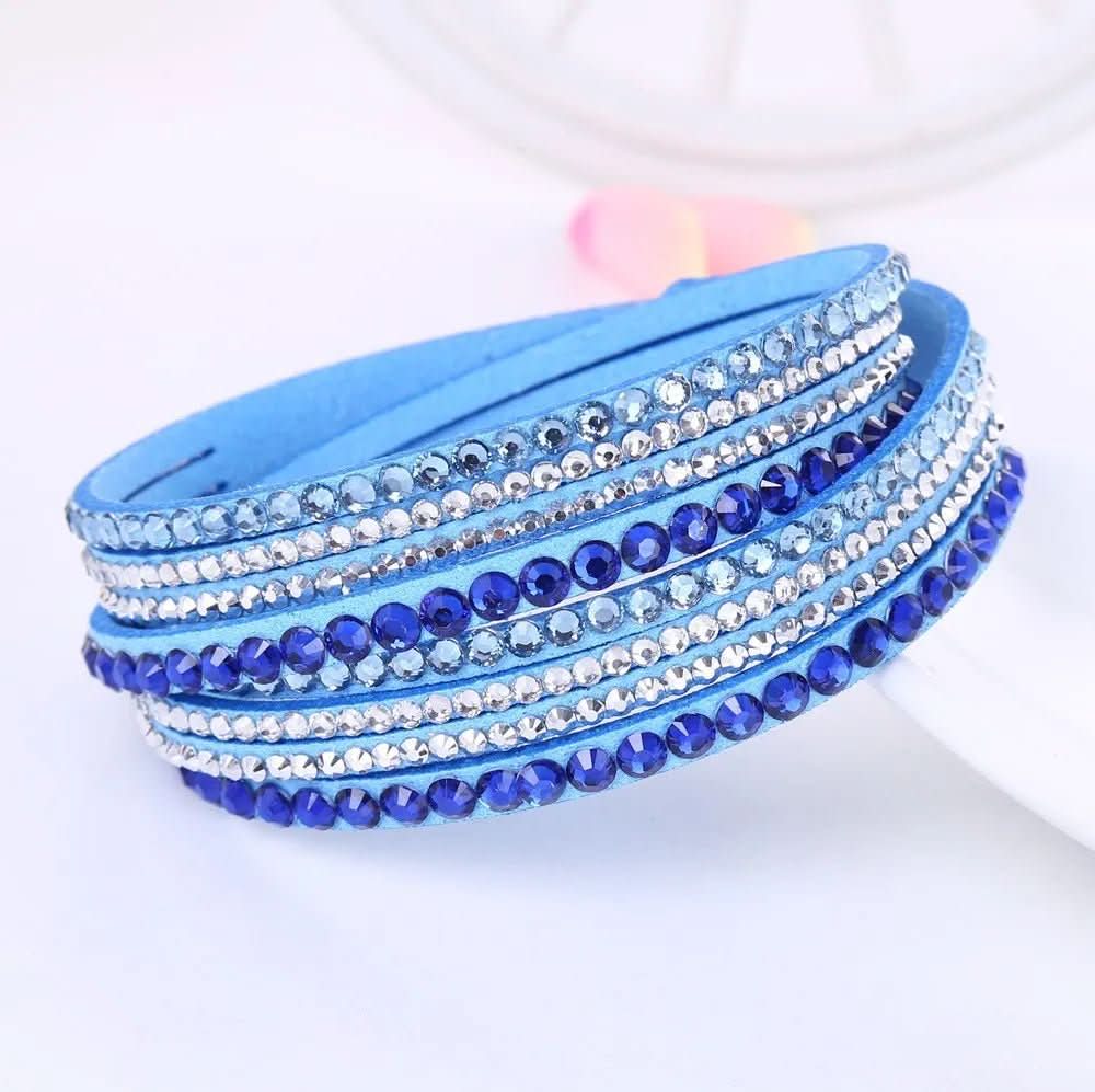 Wrap Bracelet for Women, Crystal Bracelet with Rhinestones, Layered Faux Leather Bracelet with Snap Button Closure_07