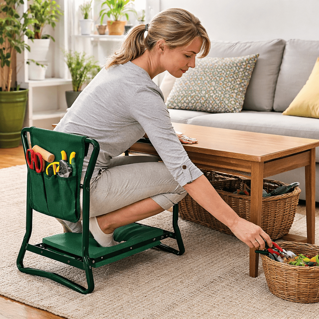 Garden Kneeler Seat 2 in 1, Foldable Gardening Kneeler with Padded Rest and Tool Bag, Garden Seat, Gardening Accessories