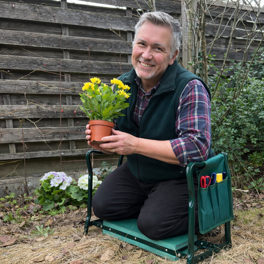 Garden Kneeler Seat 2 in 1, Foldable Gardening Kneeler with Padded Rest and Tool Bag