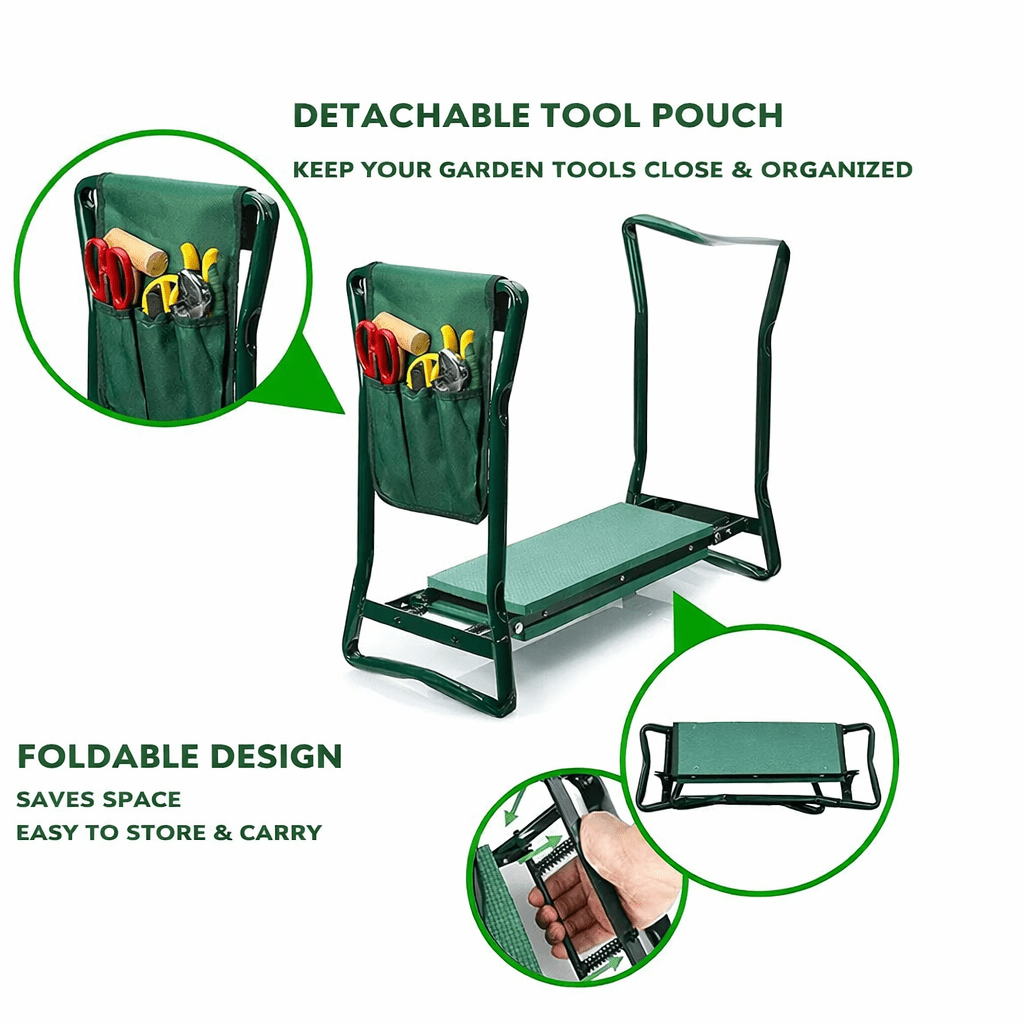 Garden Kneeler Seat 2 in 1, Foldable Gardening Kneeler with Padded Rest and Tool Bag – image 6