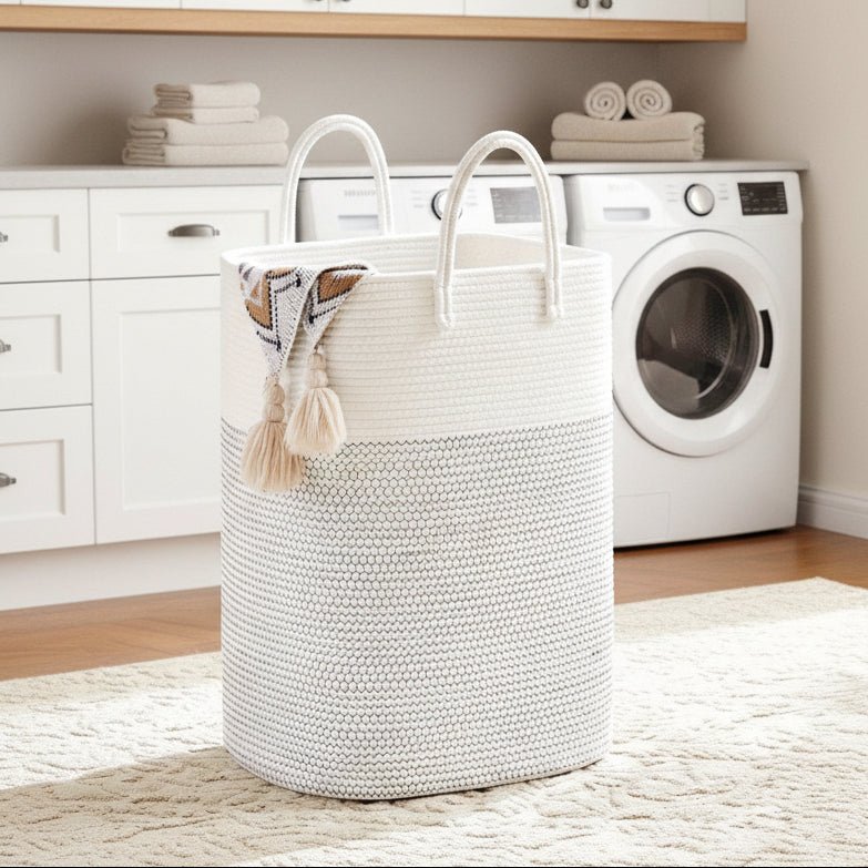 Collapsible Laundry Baskets with Handles, Woven Cotton Washing Baskets, Large Storage Baskets for Toys and Blankets