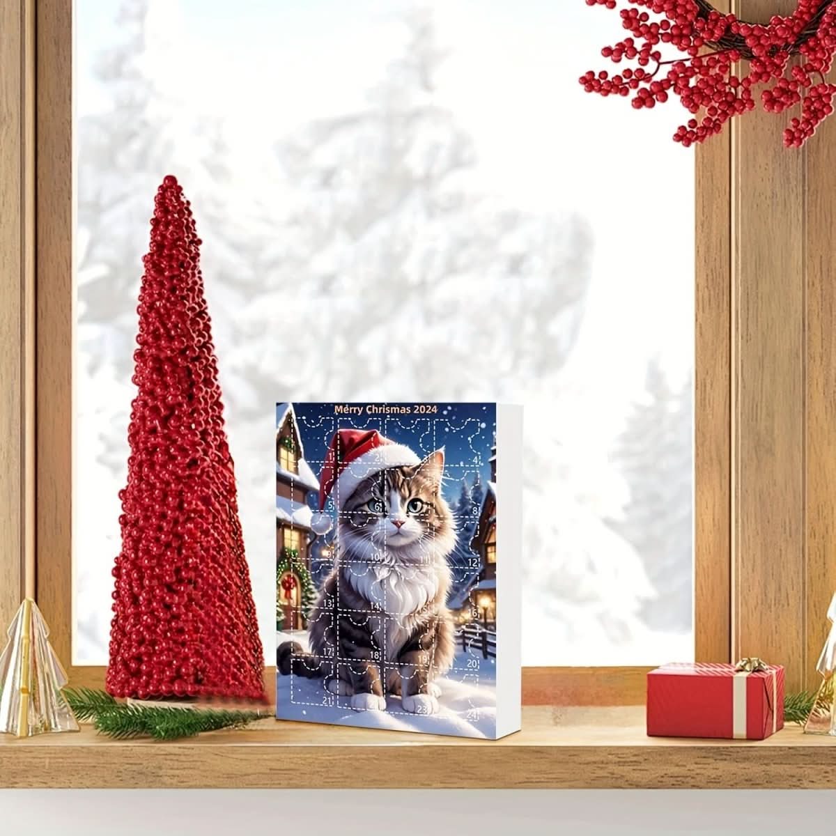 Christmas Advent Calendar, Cat Advent Calendar with 24 Acrylic Charms