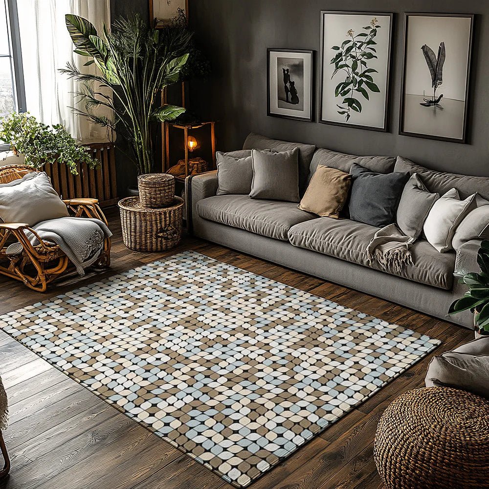 Living Room Rugs, Soft Flannel Geometric Rug with Non Slip Backing, Modern Rugs for Bedroom