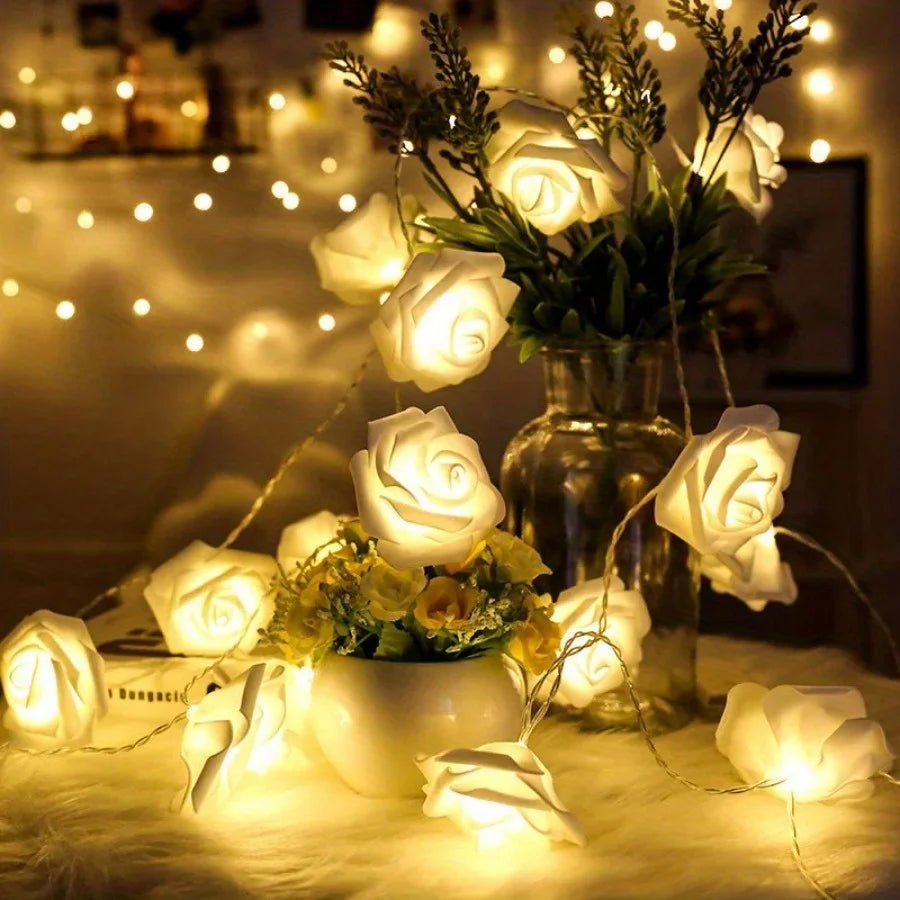 Battery Fairy Lights with Roses, 2 m Flower Garland, String Lights for Bedroom, Valentines Decor and Wedding Decoration