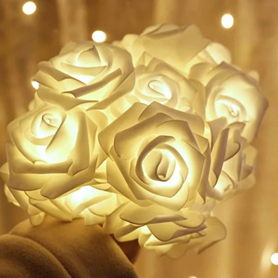 Battery Fairy Lights with Roses, 2 m Flower Garland, String Lights for Bedroom, Valentines Decor and Wedding Decoration