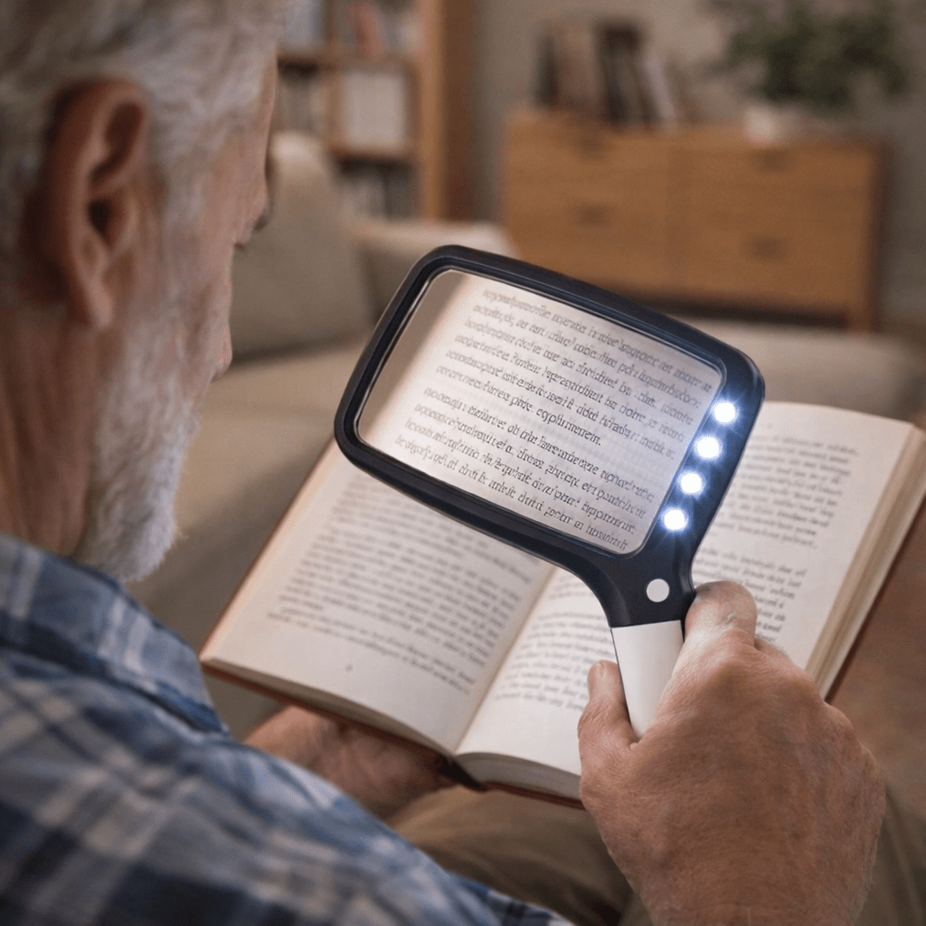 Handheld Magnifiers 3x with 5 LEDs, Lighted Magnifying Glass for Reading, Large Magnifying Glass for Seniors and Crafts_00