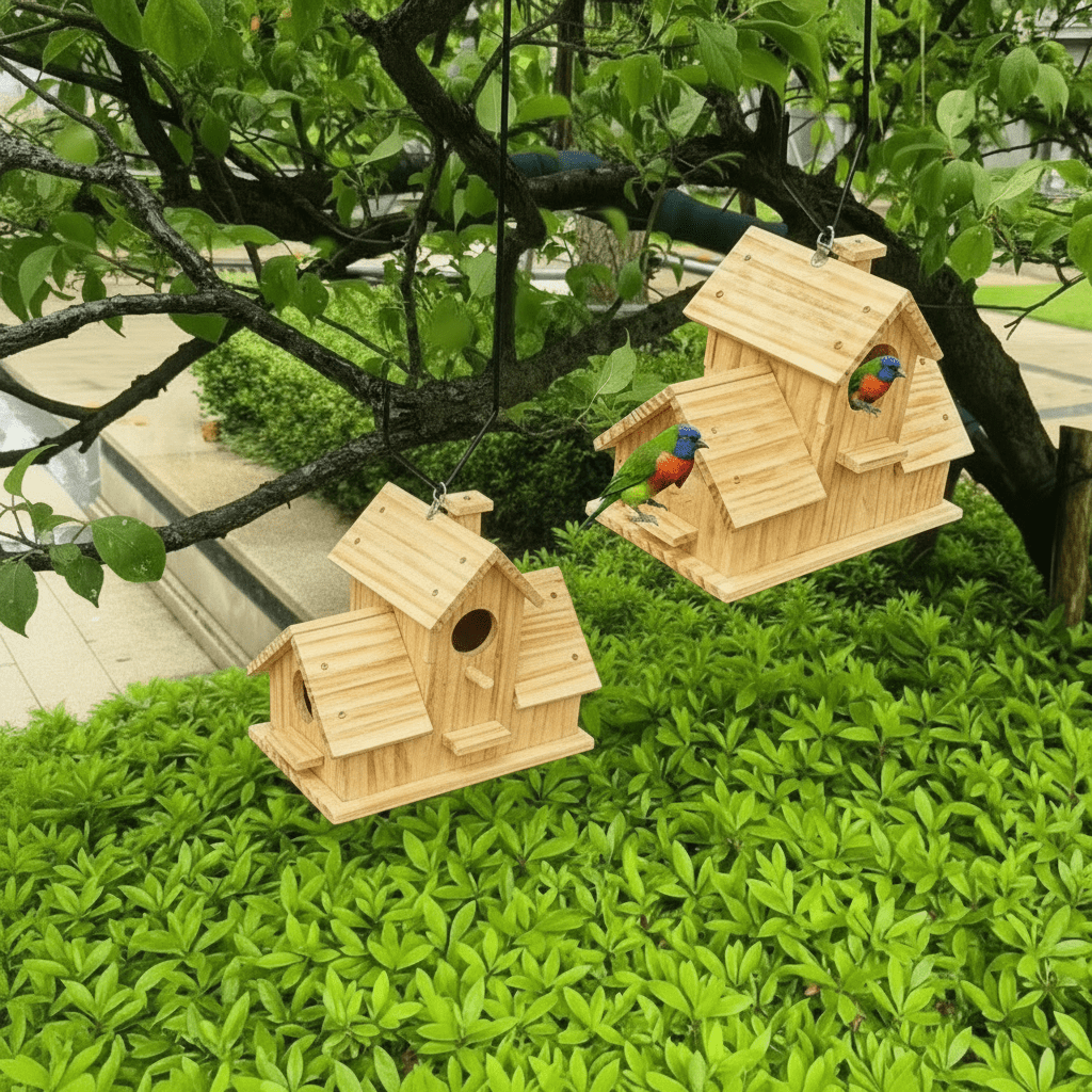 Bird Boxes for Garden Birds, Rustic Solid Wood Birdhouse for Hanging
