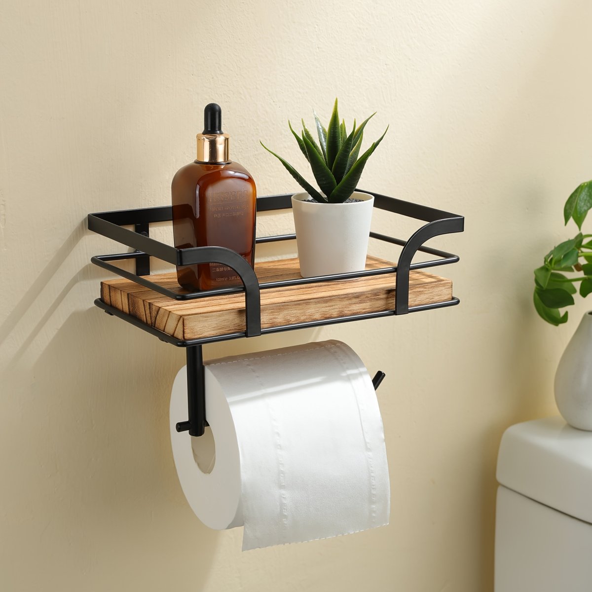 Wall Shelf, Wrought Iron Bathroom Shelf with Towel Rack, Wall Mounted Towel Holder, Decorative Bathroom Storage_05