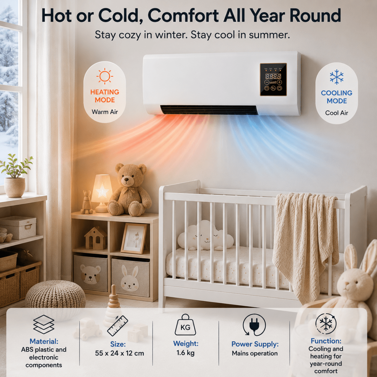 Electric Heater with Cooling Function, Room Cooler for Summer – image 4