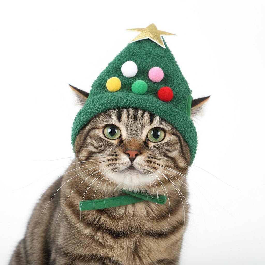 Dog Christmas Hat, Plush Cat Hat with Gold Trim and Pom Pom, Christmas Gifts for Dogs and Cats_02
