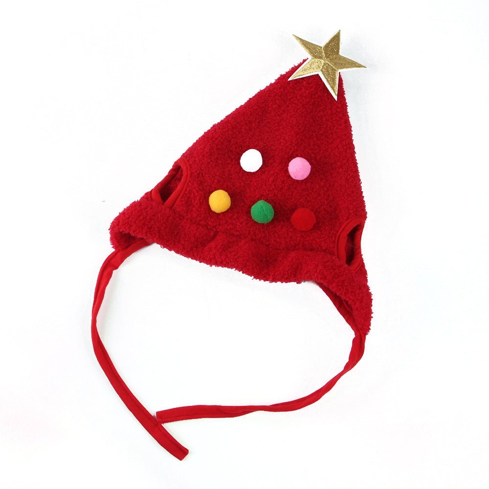 Dog Christmas Hat, Plush Cat Hat with Gold Trim and Pom Pom, Christmas Gifts for Dogs and Cats_07