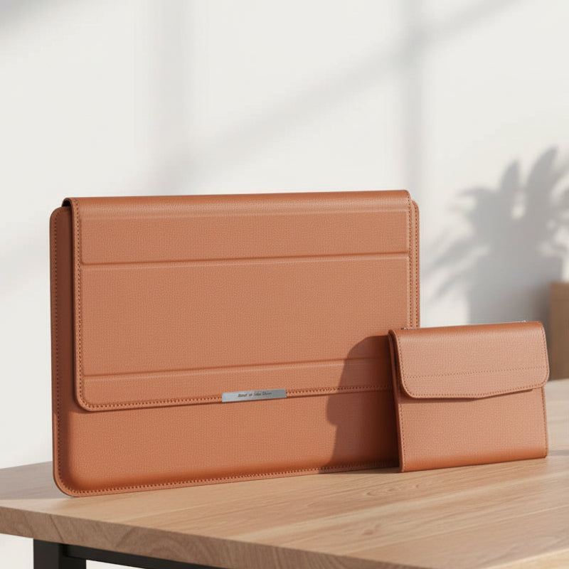 Laptop Sleeve, Waterproof Laptop Case with Magnetic Closure, PU Leather Cover with Wrist Rest and Laptop Stand