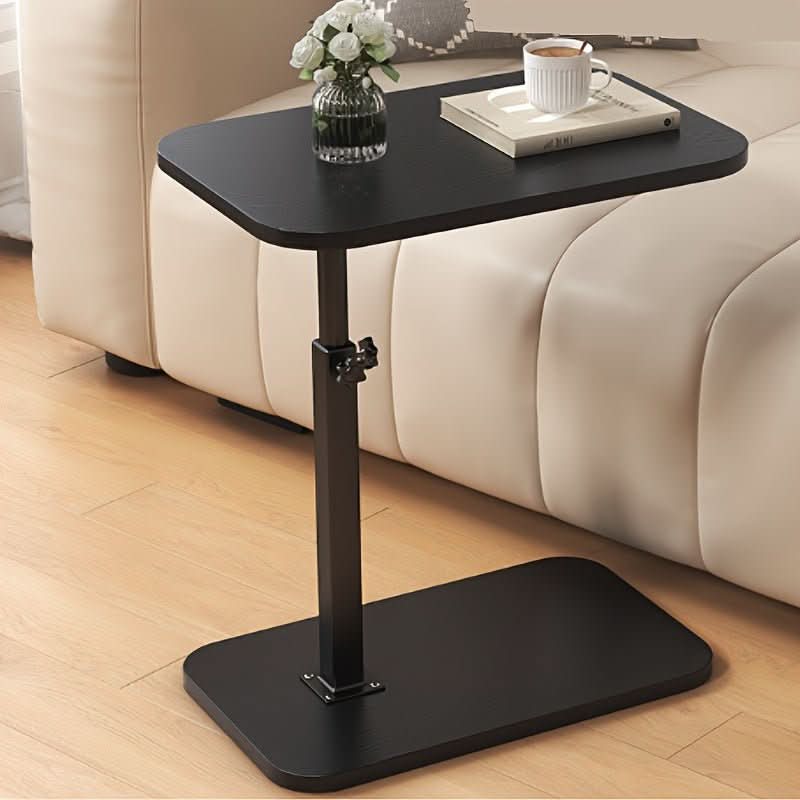 Living Room Side Table, Height Adjustable Bed Side Table, Small Side Table for Sofa with Wooden Top and Metal Frame