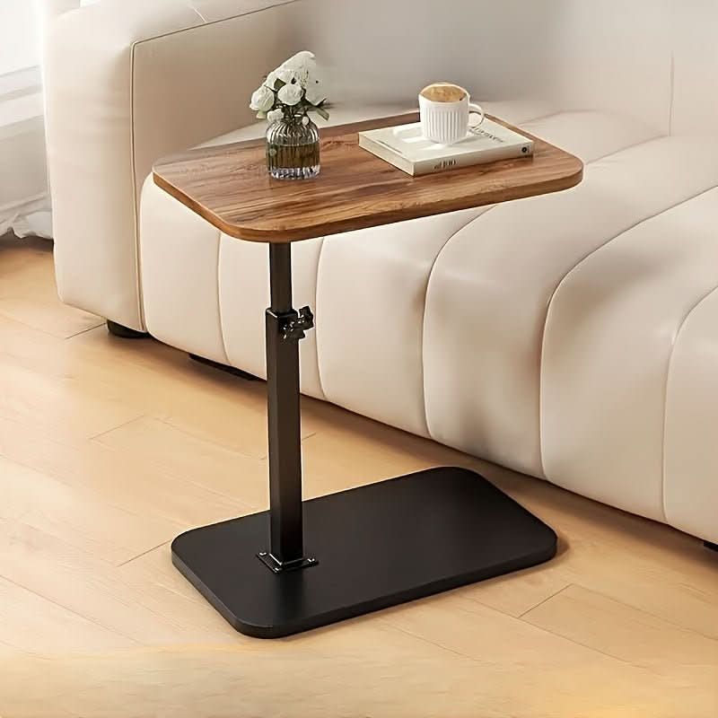 Living Room Side Table, Height Adjustable Bed Side Table, Small Side Table for Sofa with Wooden Top and Metal Frame