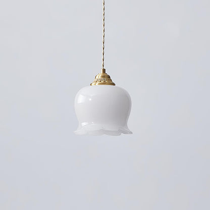 FloralGlow | Elegant Vintage Brass Glass Pendant Light Fixture 0