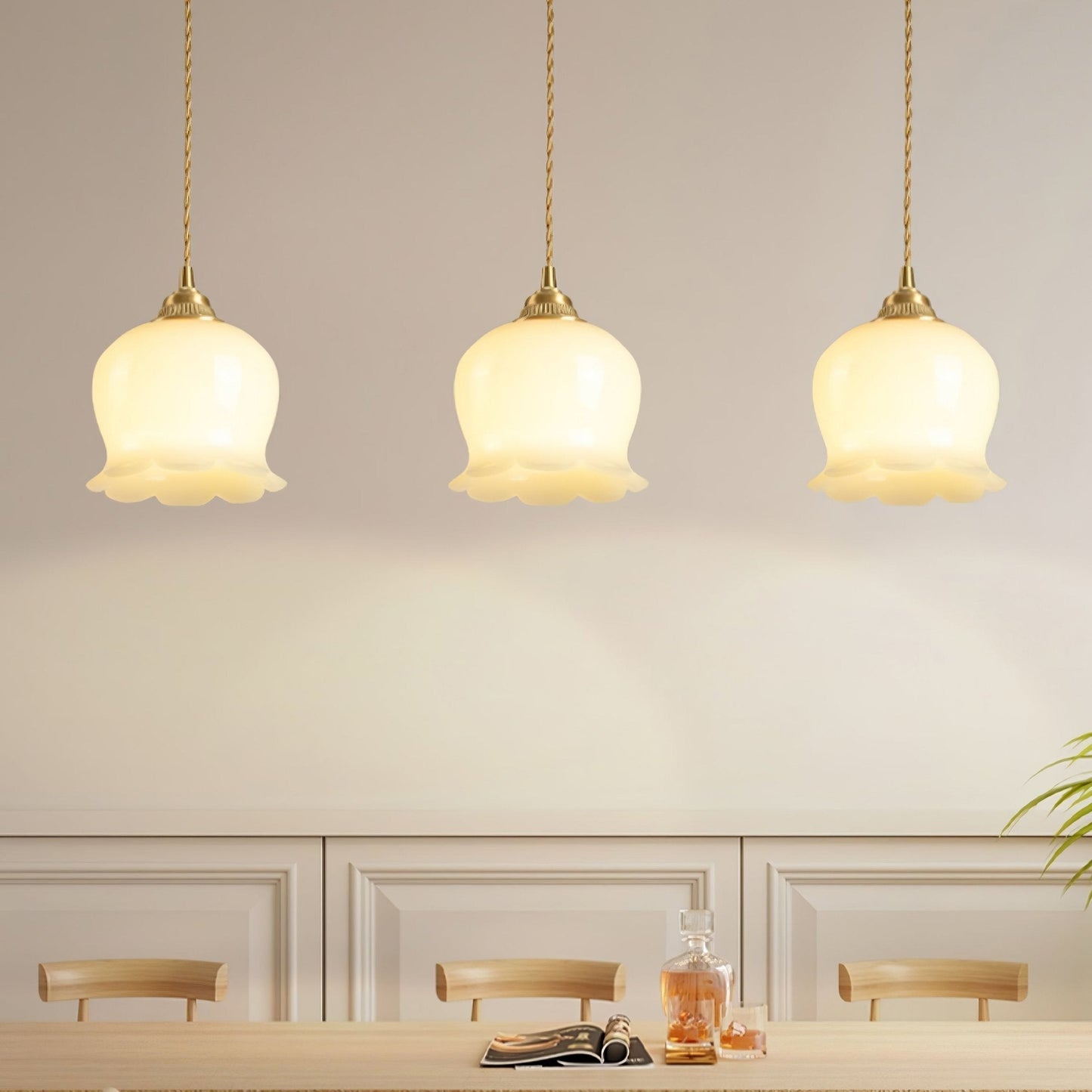 FloralGlow | Elegant Vintage Brass Glass Pendant Light Fixture 1