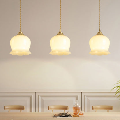 FloralGlow | Elegant Vintage Brass Glass Pendant Light Fixture 1
