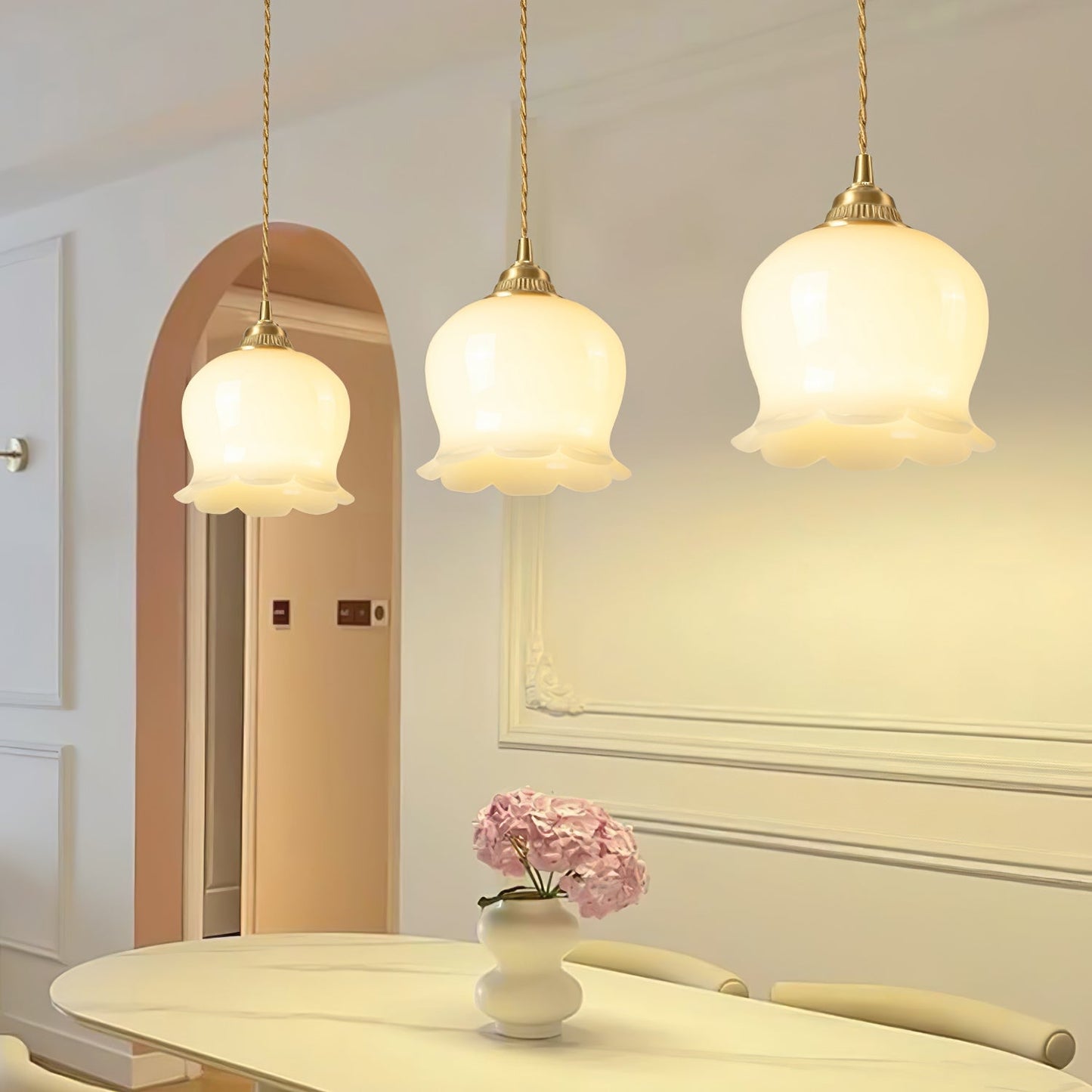 FloralGlow | Elegant Vintage Brass Glass Pendant Light Fixture 3