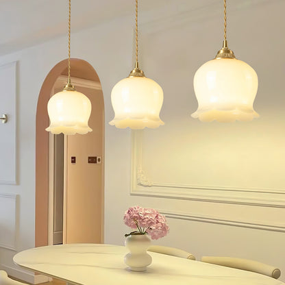 FloralGlow | Elegant Vintage Brass Glass Pendant Light Fixture 3
