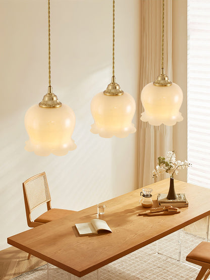 FloralGlow | Elegant Vintage Brass Glass Pendant Light Fixture 4