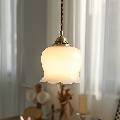FloralGlow | Elegant Vintage Brass Glass Pendant Light Fixture 5