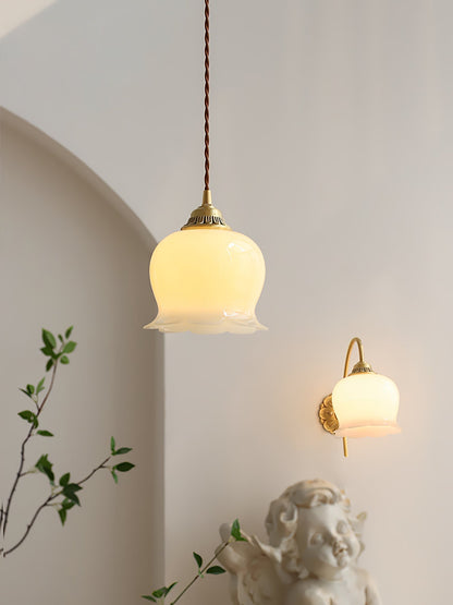 FloralGlow | Elegant Vintage Brass Glass Pendant Light Fixture 6