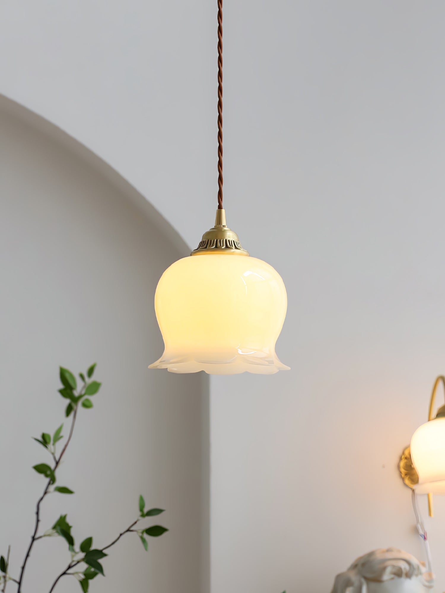 FloralGlow | Elegant Vintage Brass Glass Pendant Light Fixture 7
