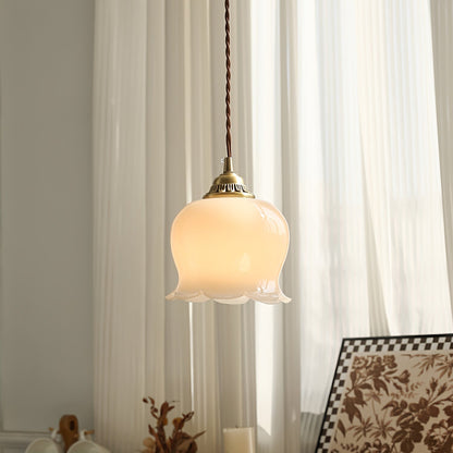 FloralGlow | Elegant Vintage Brass Glass Pendant Light Fixture 8