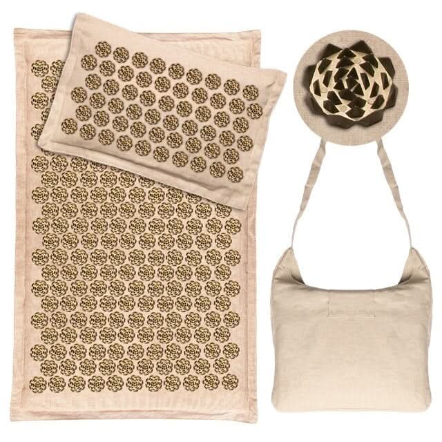 Acupressure Mat and Pillow Set, Spike Mat in Coconut Fibre with Bag