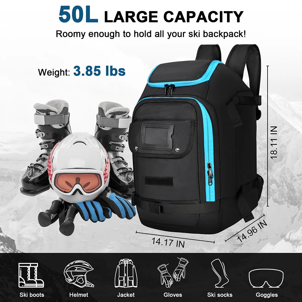 Waterproof Backpack, Ski Boot Bag, 50 Litre Ski Backpack in 1050D Nylon, Hiking Rucksack for Skiing and Mountaineering_02
